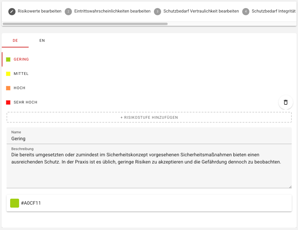 Löschen von Stufen in der Risikodefinition