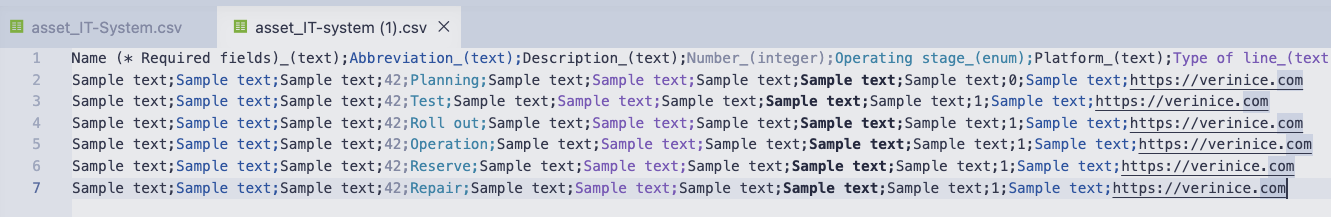 CSV sample data