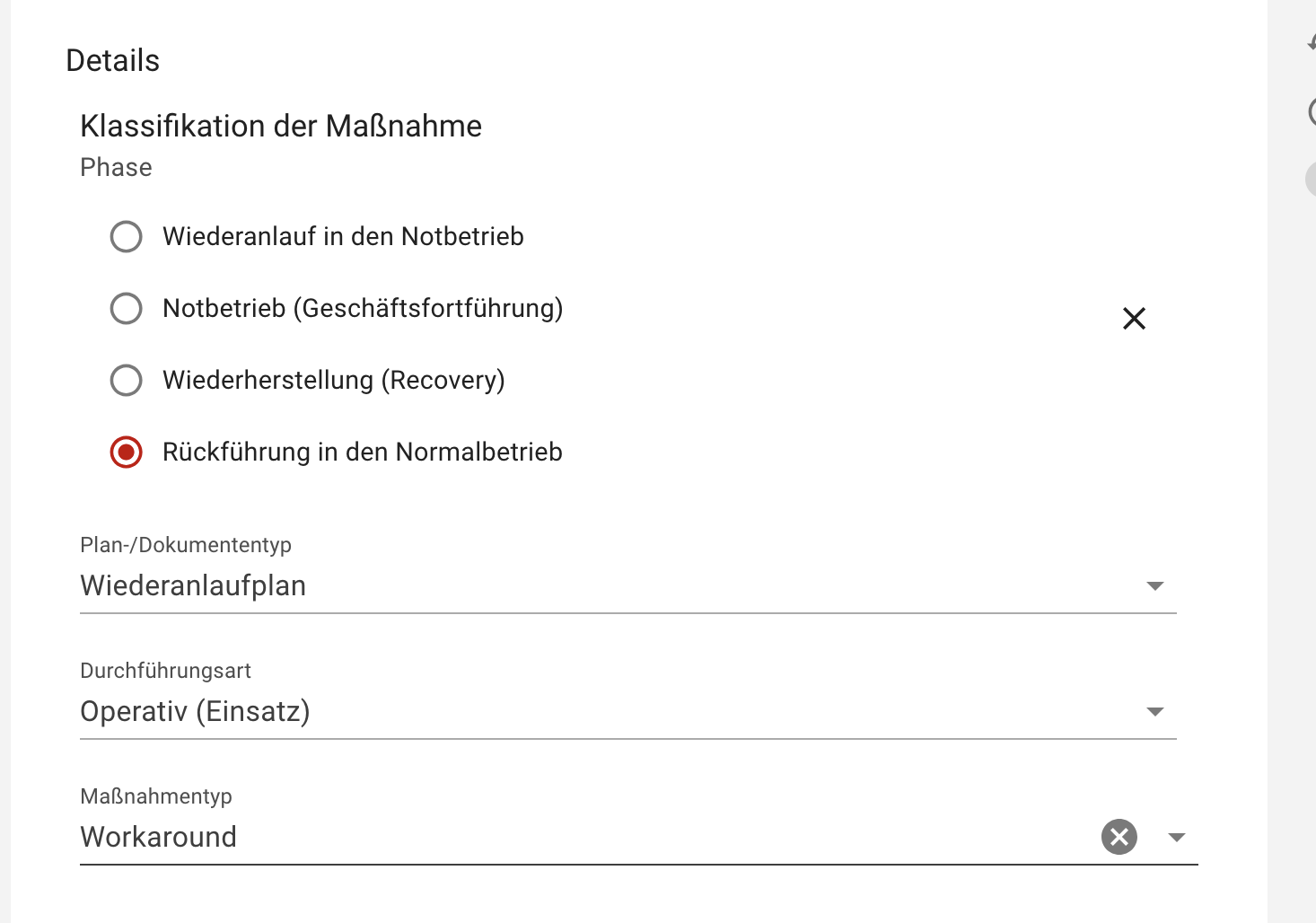 Klassifikation der Maßnahme